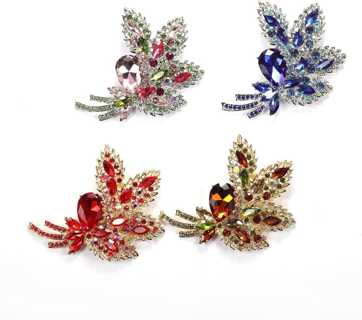 Big Large Brooch Pin Austrian Crystal Leaf Shape Bouquet Rhinestone Scarf Decoration Wreath Cloth Brooches Pins for Women Girls