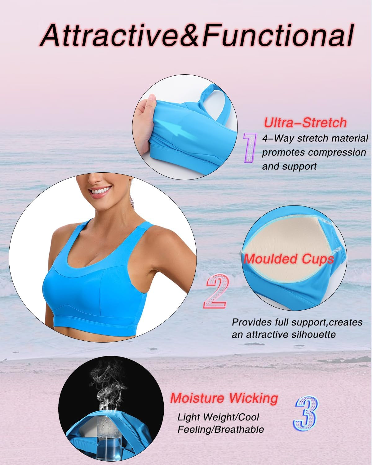 High Impact Sports Bras for Women,Racerback Running Bra Workout Crop Tank Tops Longline Sports Bra Push Up