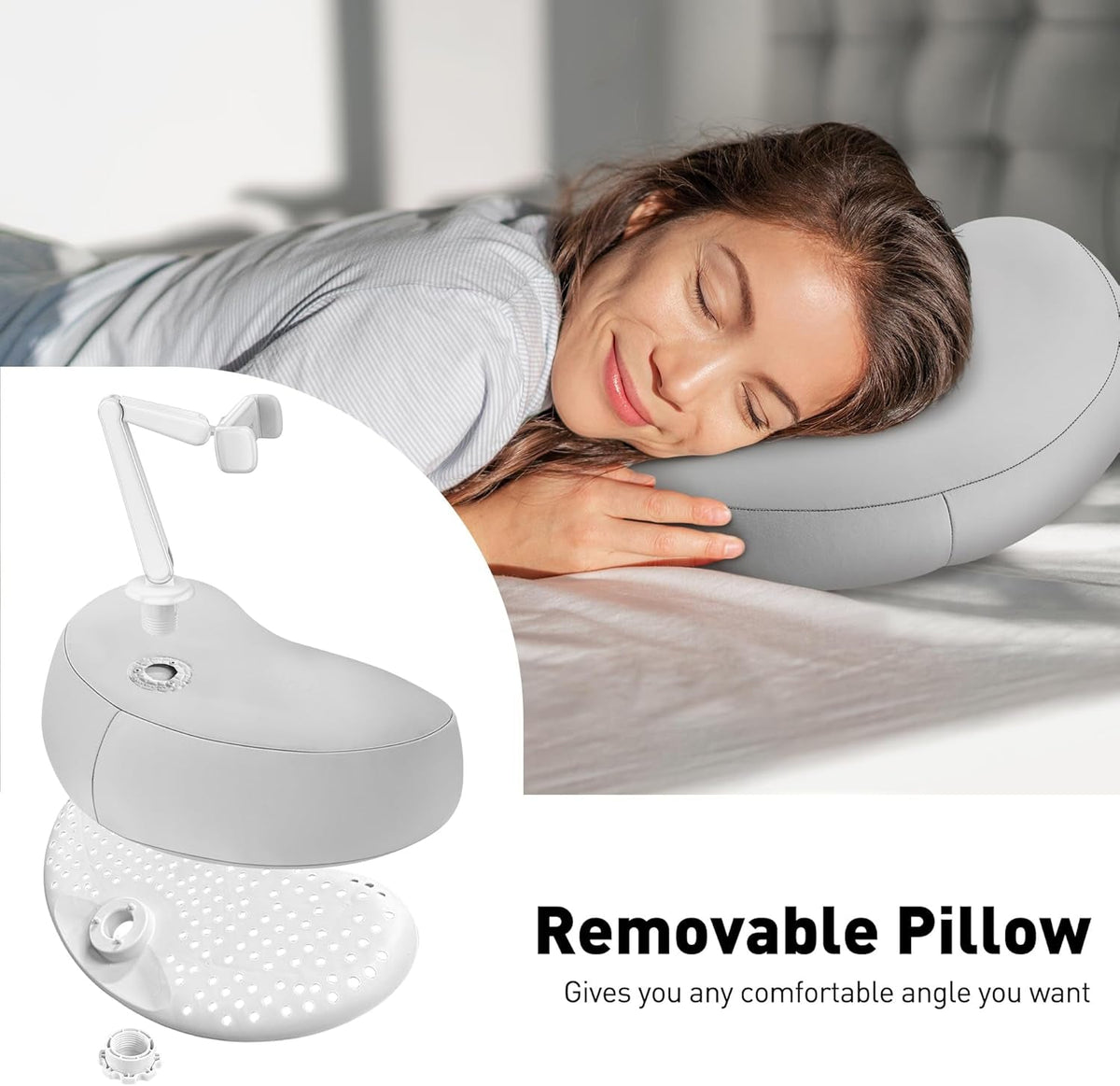 Pillow Phone Holder for Bed, 360° Bed Phone Holder Laying Down, Hands-Free Iphone Stand for Bed/Sofa/Lap, Compatible W/ 4.7"-7.0" Cell Phones, Flexible Dual Arm with Microbead Cushion
