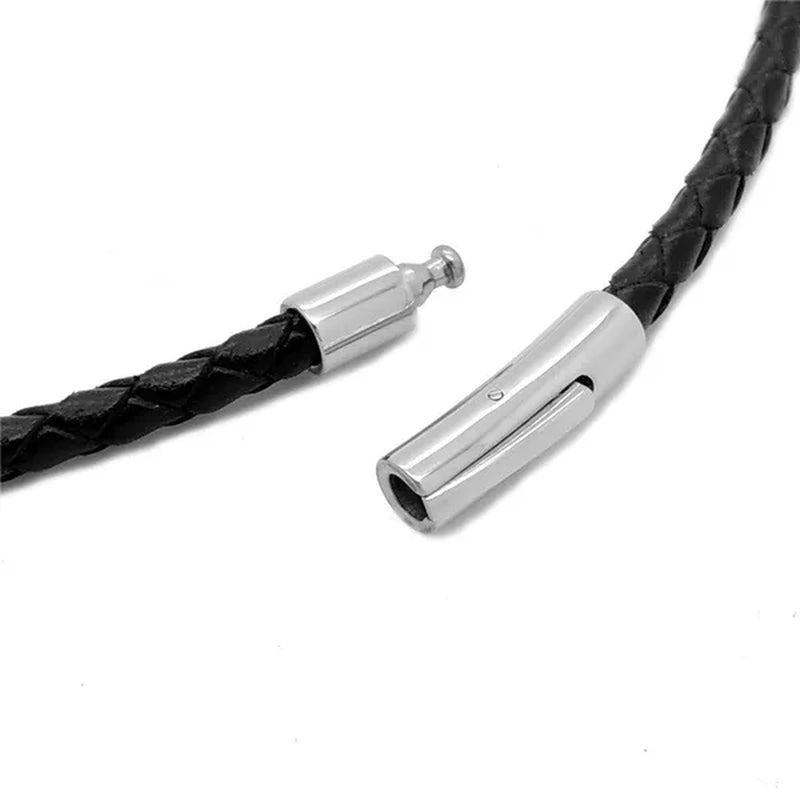 5mm Black Leather Necklaces for Men Women 100% Genuine Leather Necklace Silver Black Stainless Steel Buckle Jewelry 18-38 inch