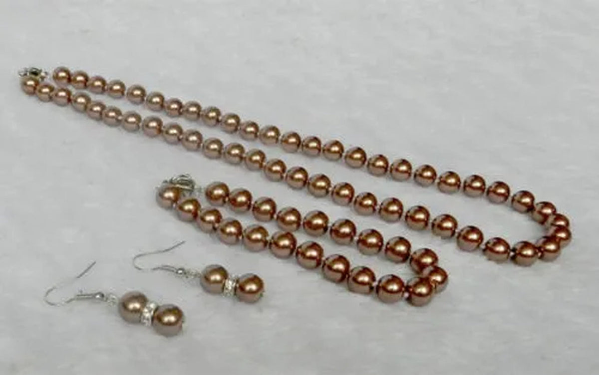 Hot sales 8mm white black brown color south sea shell pearl necklace bracelet earrings set handmade jewelry