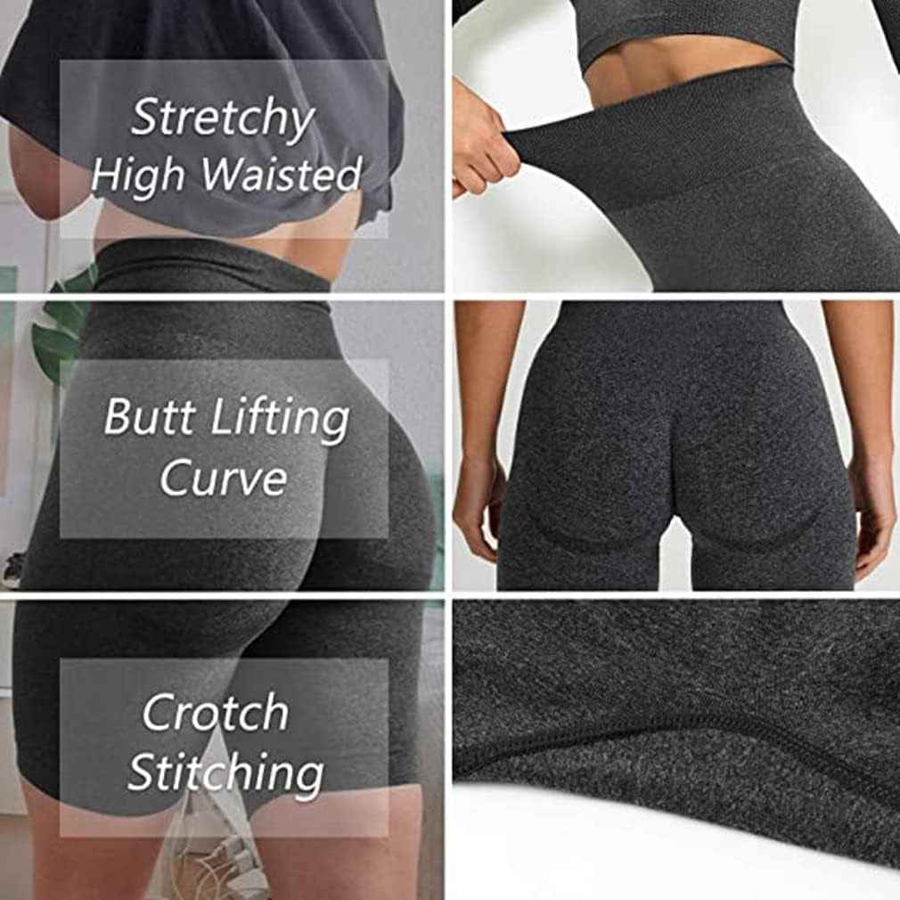 Women'S 3 Piece High Waist Workout Shorts Butt Lifting Tummy Control Ruched Booty Smile Yoga Short Pants