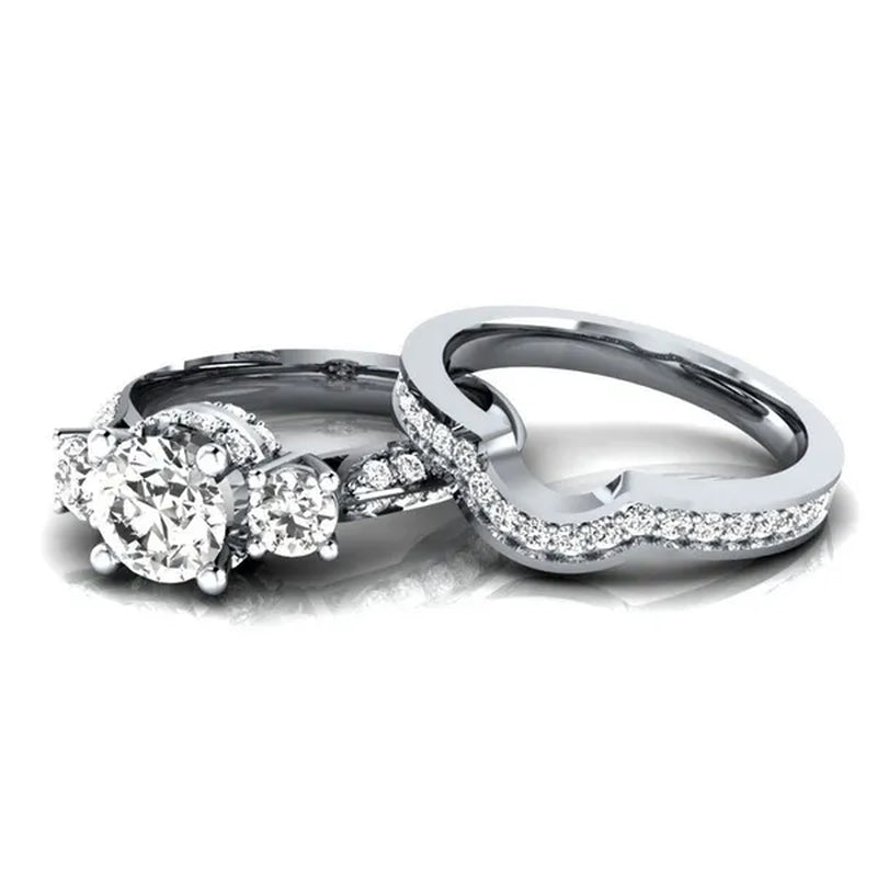 925 Sterling Silver White Sapphire Wedding Ring Set for Women Girl