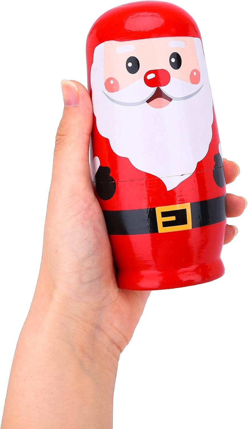 Nesting Dolls Russian Matryoshka Wood Stacking Dolls for Kids Handmade Toys(New Santa)