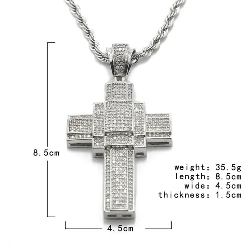 Fashion Necklace Men Women Cross Pendant Necklace Gold/Silver Stainless Steel Diamond Necklace Pendant