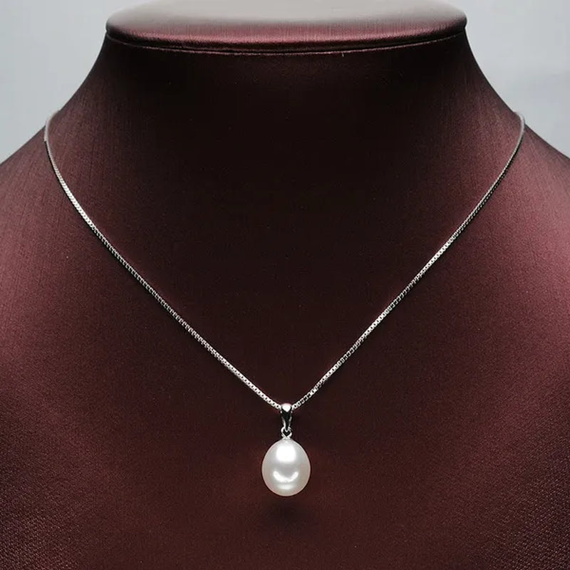 Classic 925 Sterling Silver Chain with Natural Cultured Pearl Pendant Necklace for Women Fine Jewelry Gifts FEIGE