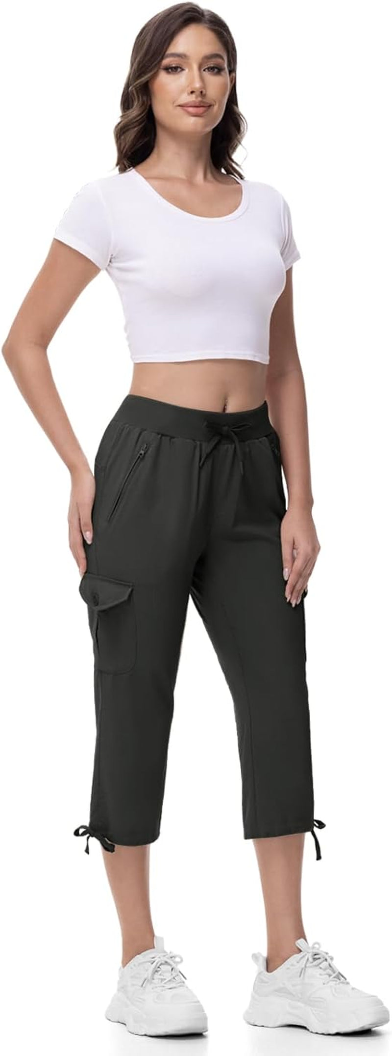 Women'S Capri Pants Lightweight Quick Dry Hiking Cargo Pockets Casual Water Resistant Travel Cropped Cotton