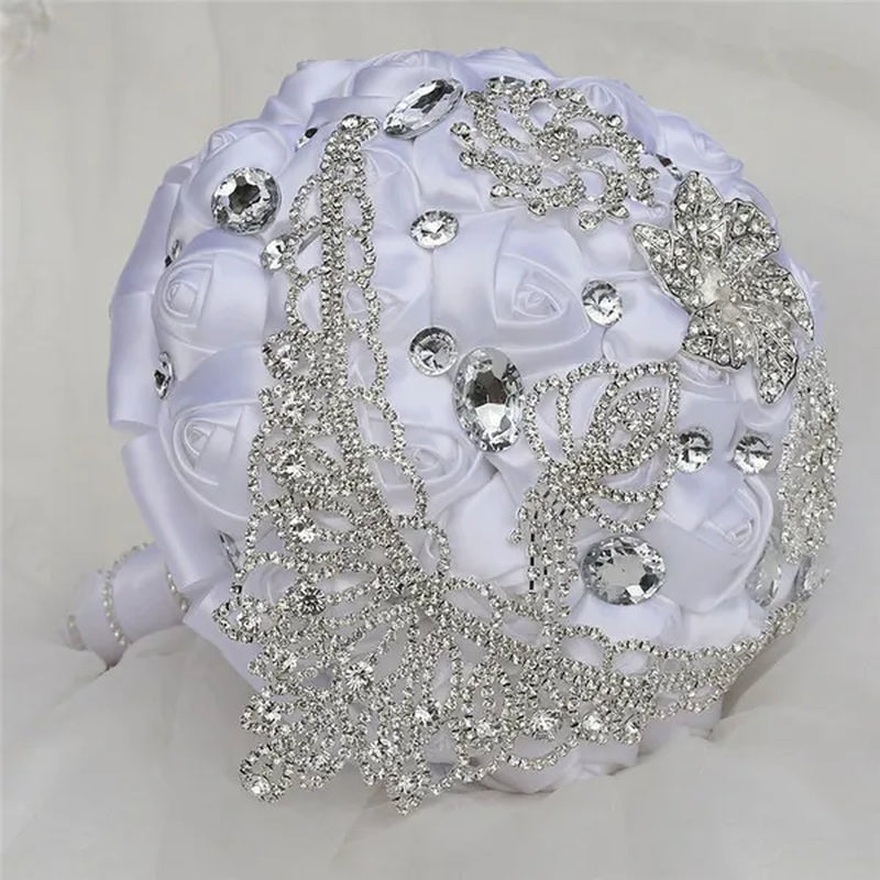 21cm Satin Flowers Wedding Bouquet Bridal Beautiful Hand Holding Flower Bouquet Rhinestone Brooch Bouquets Casamento Ramos De Novia Crystal Bridal Bouquet Broochfull