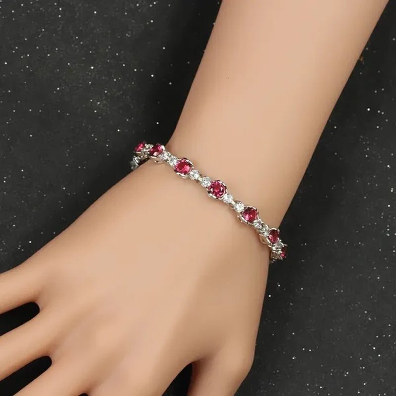 Gloriya High-Grade CZ Evening Party Jewelry For Woman Hand-inlay Round Blue Crystal Silver Plated Tennis Bracelet