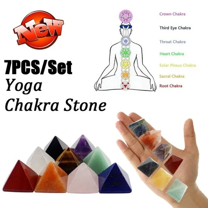 7PCS Natural Quartz Carving Stone Crystal Pyramid Pendulum 7 Chakra Pyramid Reiki Energy Pendulos Therapy Healing Stone Jewelry