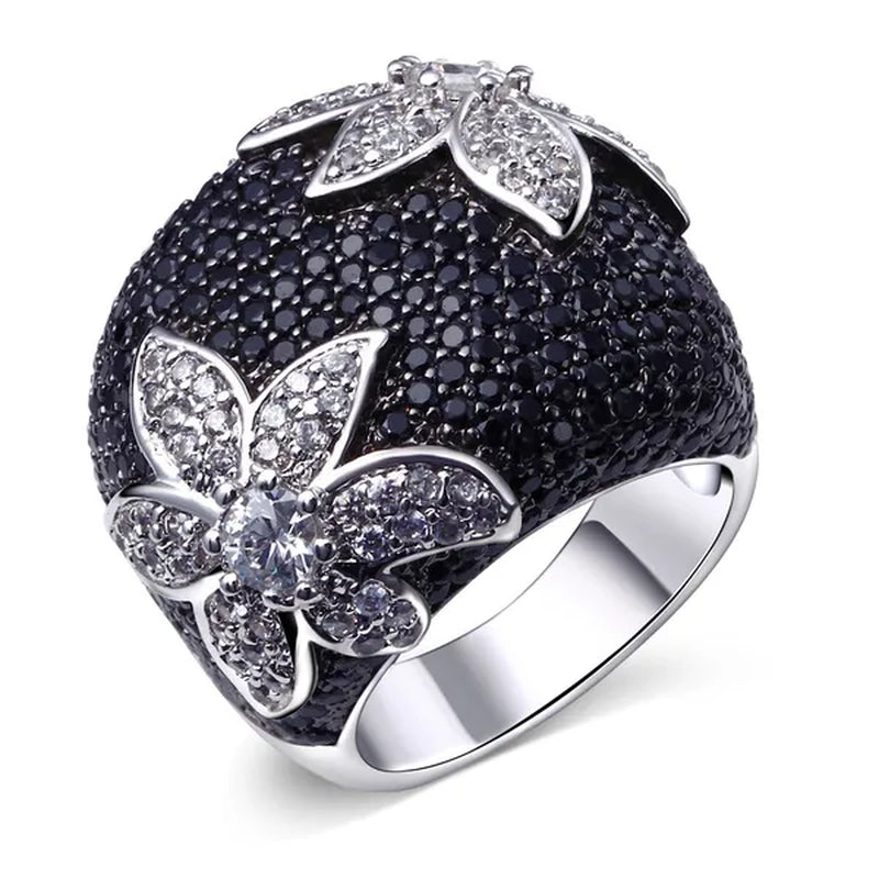 Women's Fashion Jewelry 925 Sterling Silver White and Black Sapphire Engagement Ring Size 6 7 8 9 10