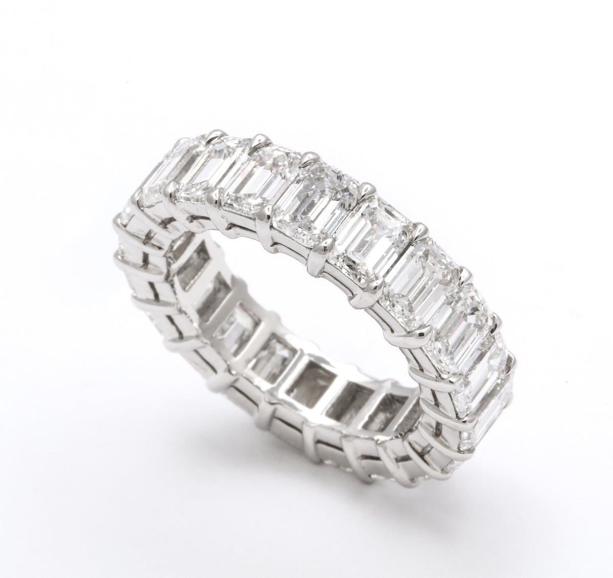 Exquisite 5.93 Carat Emerald Cut Diamond Eternity Band White Gold