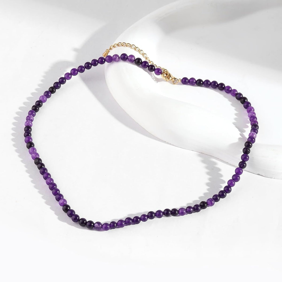 Amethyst Necklace for Women 4Mm Handmade Amethyst Beaded Necklace Crystal Choker Necklace February Birthstone Necklace Natural Stone Necklace Amethyst Jewelry Gifts for Women