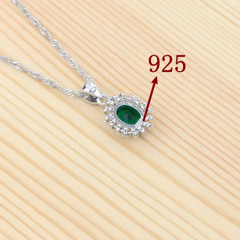 Natural Green Cubic Zirconia 925 Sterling Silver Jewelry Sets for Women Engagement Earrings Ring Pendant Necklace Set