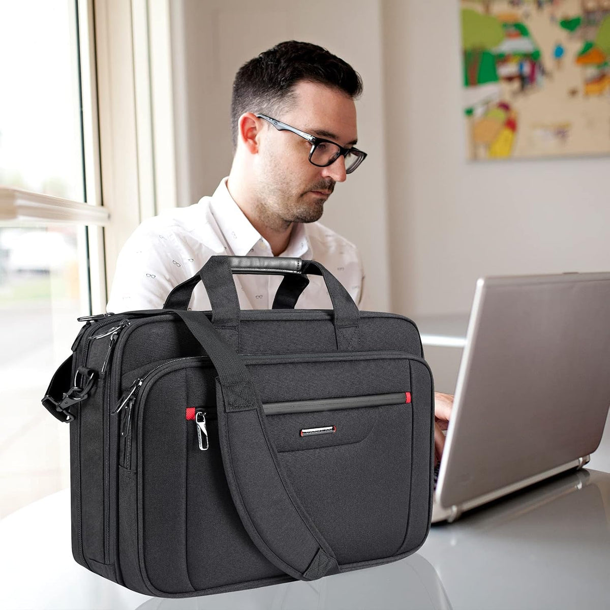 Laptop Briefcase Premium Laptop Case Fits up to 17.3 Inch Business Shoulder Bag Laptop Expandable Water-Repellent Messenger Bag for Men/Women Computer Bag for Travel/Business/Black