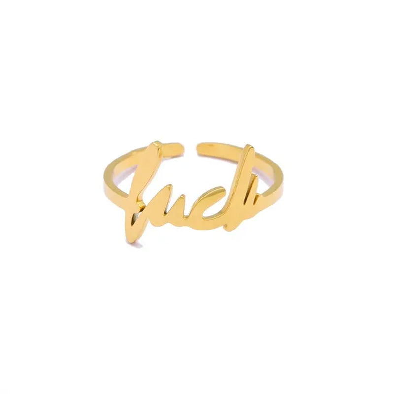 18k Gold Fashion FUCK English letter ring 316L stainless steel unisex hip hop jewelry For women