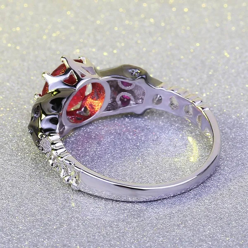 Punk Rose Red CZ Black Skull Head 925 Sterling Silver Ring for Women Girl Size 5-10