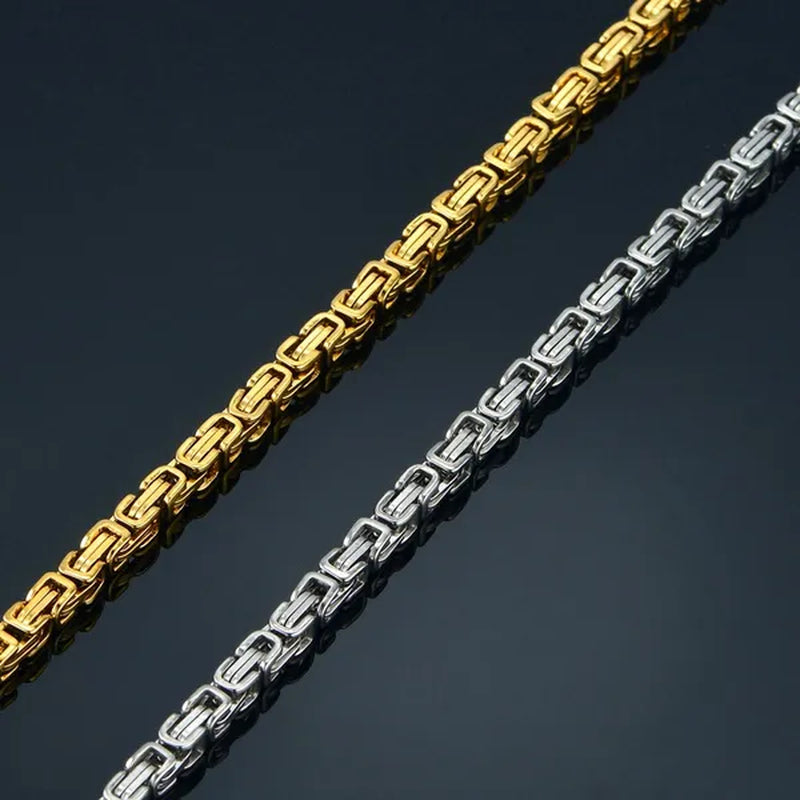 Mens Stainless Steel Bracelet Box Byzantine Chain ,Unisex 4MM 18K Gold / Silver Plated Jewelry