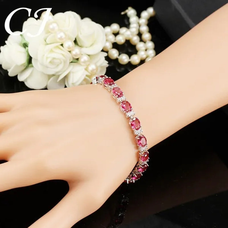 CANDICE Top Grade Blue Oval Women Silver Plated Jewelry Pave White Cubic Zirconia Noble Tennis Bracelet Bangles with Extended Clasp