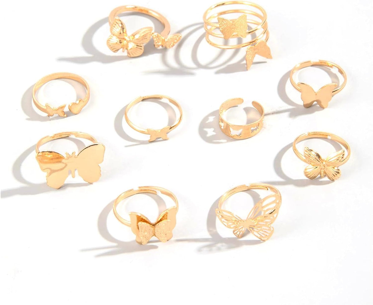 Gold Rings for Women Boho Chunky Cubic Zirconia Butterfly Pearl Heart Knuckle Rings Geometric Dome Star Leaf Statement Rings Trendy Jewelry Gifts