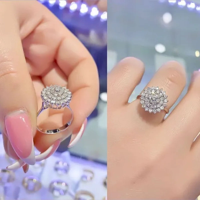 Trendy Lotus Seed Shape 925 Sterling Silver Diamond Flower Ring Princess Romantic Wedding Fine Jewelry Anniversary Gift