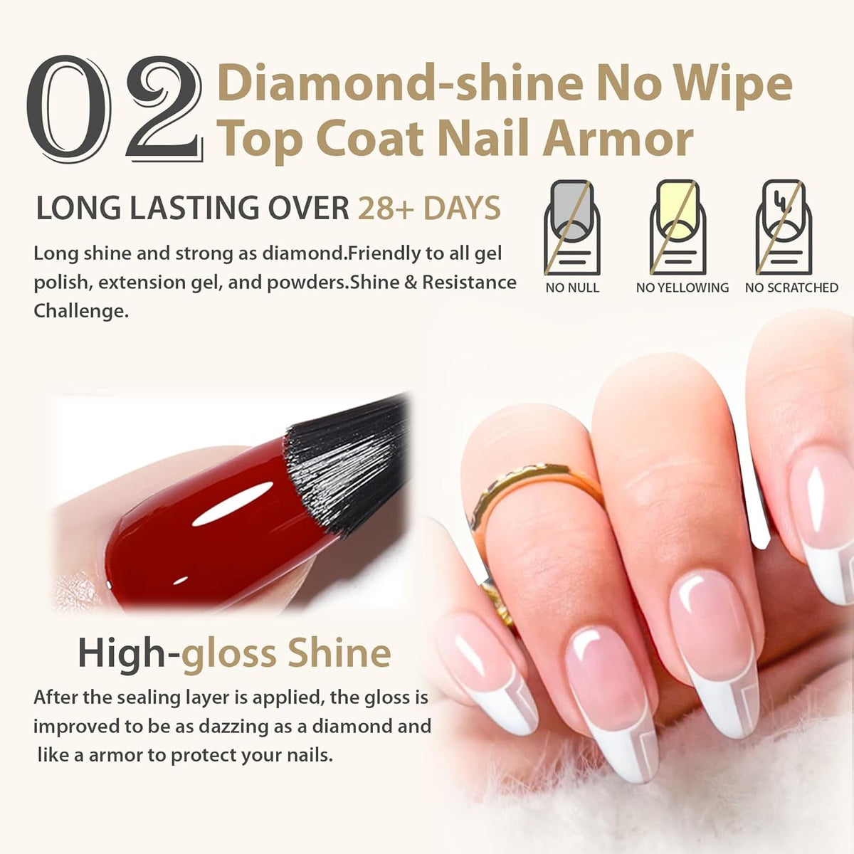 Gel Base Top Coat Set, 2PCS Gel Top Base Coat Gel Polish U V for Gel Nail Polish, Diamond Shiny, Protects Nails Healthy, Clear Gel Base Coat & No Wipe Top Coat for DIY Nail Art Home