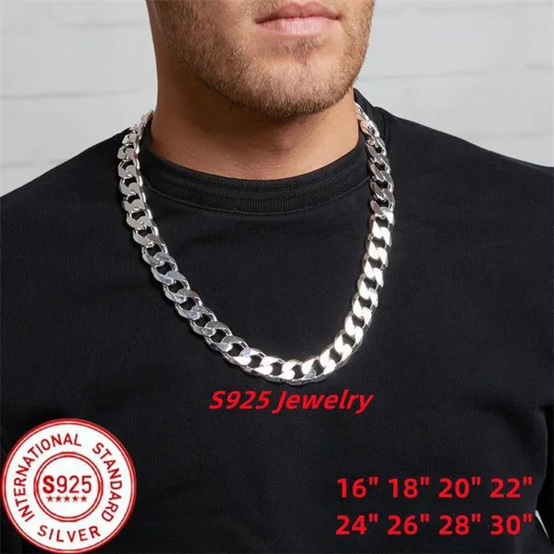 European Fashion Luxury Exaggeration Men's and Women's Bright 925 Sterling Silver Sideways Chain Necklace Exquisite Cuban Necklace Size Includes 16-30 inches