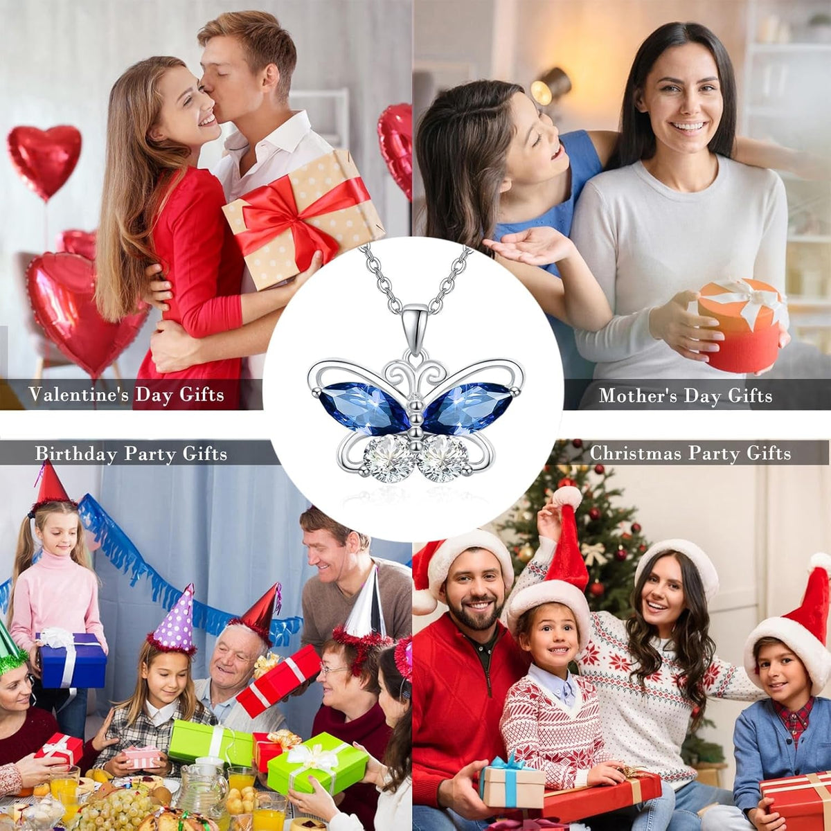 12 Birthstone Butterfly Pendant Necklace for Women 925 Sterling Silver Cubic Zirconia Butterfly Jewelry Christmas Wedding Birthday Gifts for Mom Wife Daughter