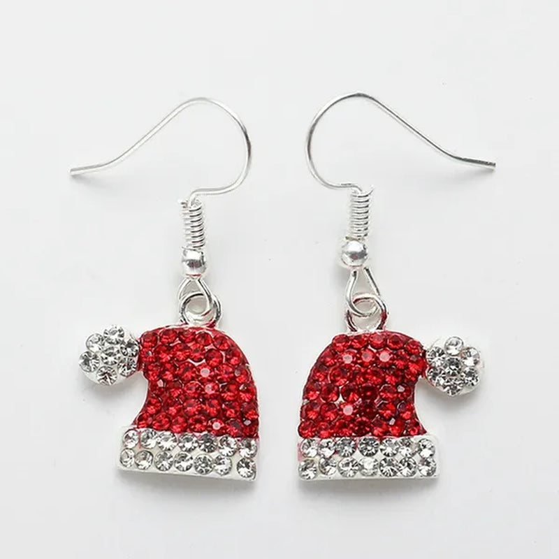New Christmas Earrings Christmas Hat Diamond Earrings Red Diamonds Elk Snowflake Antler Earrings Red Cute Girl Lady Christmas Decorations