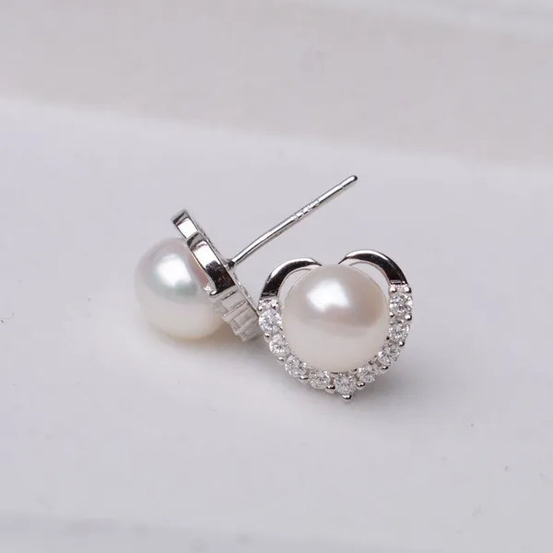 2021 Trendy Fashion Women's S925 Silver Exquisite Pearl Heart-shaped Diamond Crystal Earrings Prevent allergy Jewelry