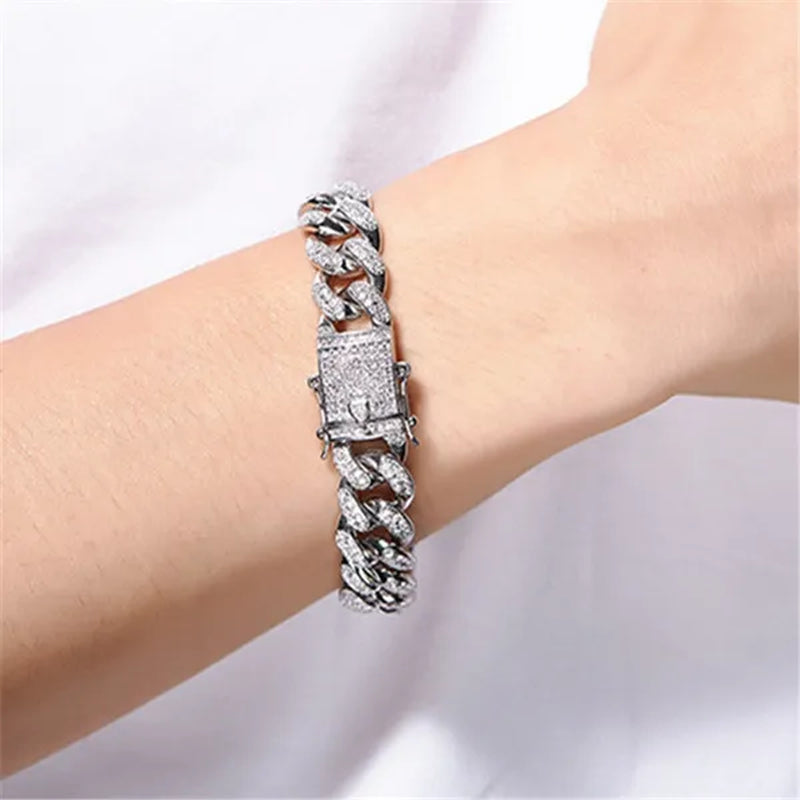 Mens Womens Gold Cuban Chain Necklaces or Bracelet Iced Out Cz Diamond Cuban Link Chain Necklace Stainless Steel