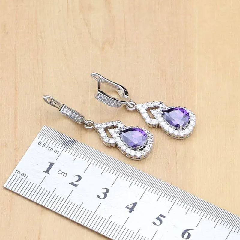 Natural Silver 925 Jewelry Purple Amethyst Jewelry Set For Women Earrings/Pendant/Necklace/Open Rings/Bracelet