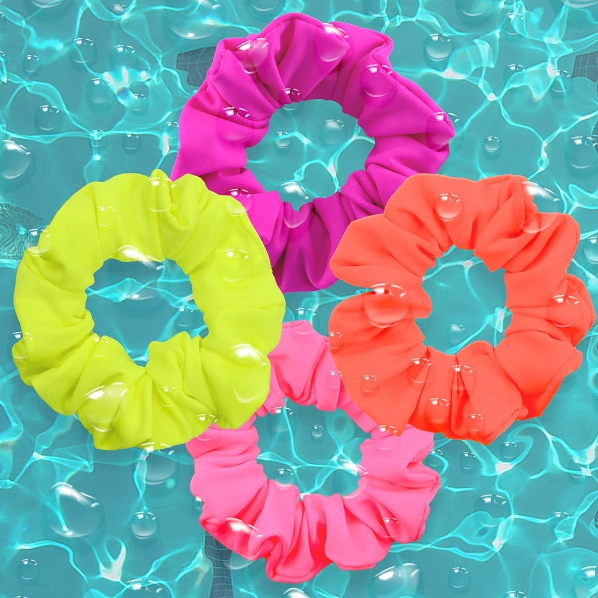 Waterproof Neon Scrunchies Gym Scrunchie - Water-Resistant Hair Ties Pool Scrunchie 16 Colors Elastic Hair Bands Ponytail Holder Beach Scrunchies, Party Size Scrunchie, Hair Tie for Women