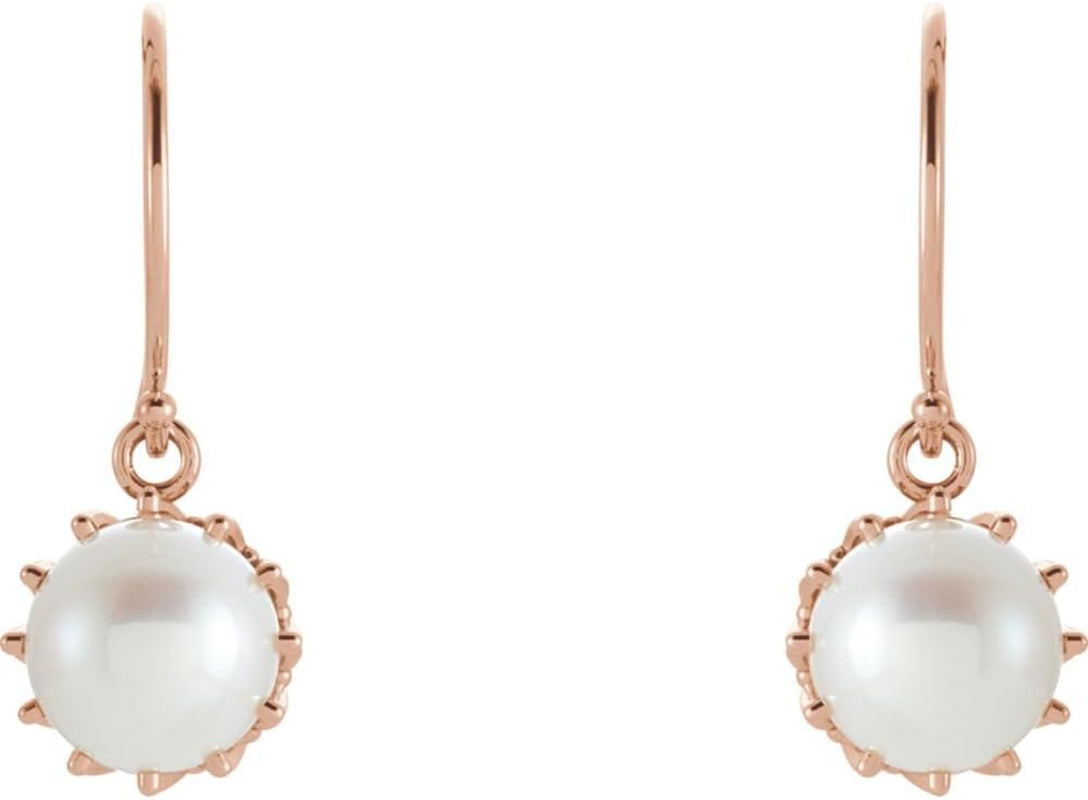 14K Rose 7.5-8Mm Freshwater Cultured Pearl Crown Earrings