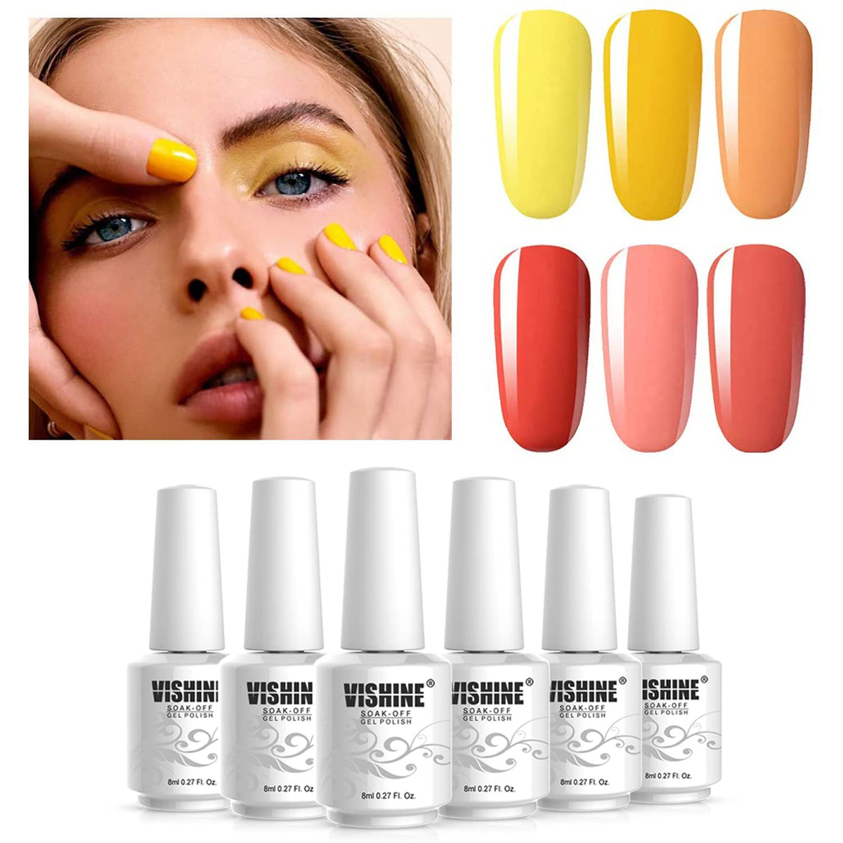 Gel Nail Polish Set - Yellow Peach 6 Colors Nail Art Gift Box Soak Off UV LED Gel Polish Starter Kit 0.27 OZ