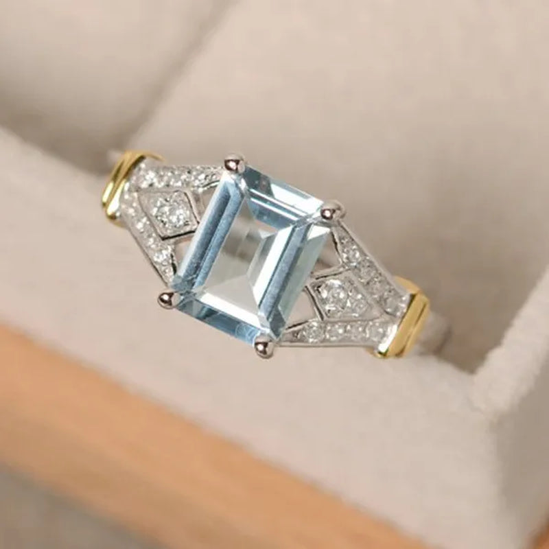 Dazzling Natural Alexandrite Diamond & Aquamarine Two Tone 925 Sterling Silver Engagement Wedding Ring for Women