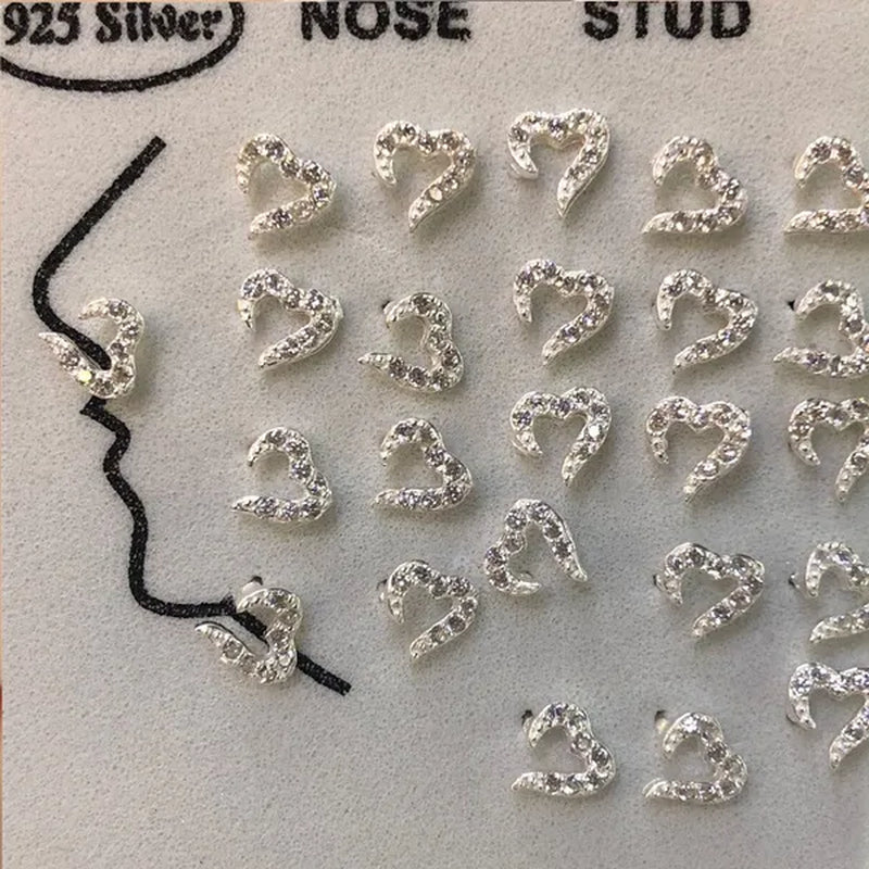 Women 925 Sterling Silver Diamond Crystal Piercing Stud Nose Ring