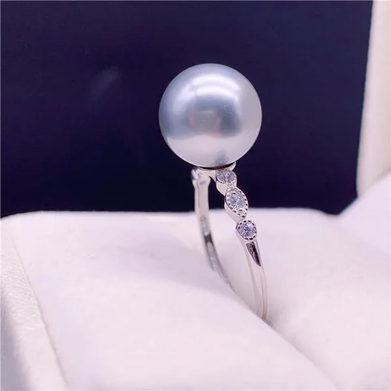 925 Sterling Silver Natural South Sea Gold Pearl Powder 10-11mm Seawater Pearl Ring Diamond Pearl Open Ring