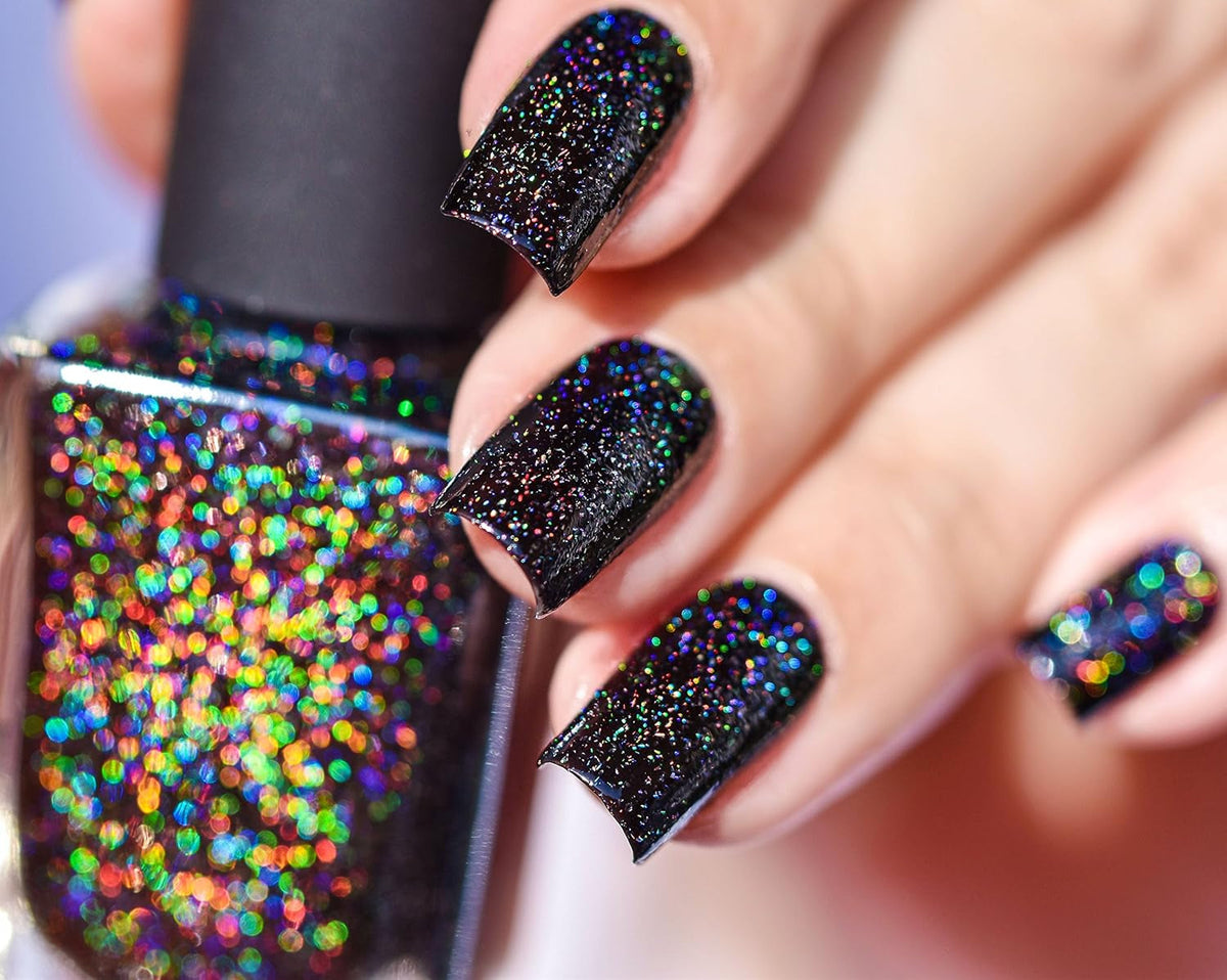 ILNP Cityscape - TRUE Black Holographic Jelly Nail Polish, High Gloss and Sparkle, Long Lasting, Chip Resistant Manicure, Non-Toxic, Vegan, Cruelty Free, 12Ml