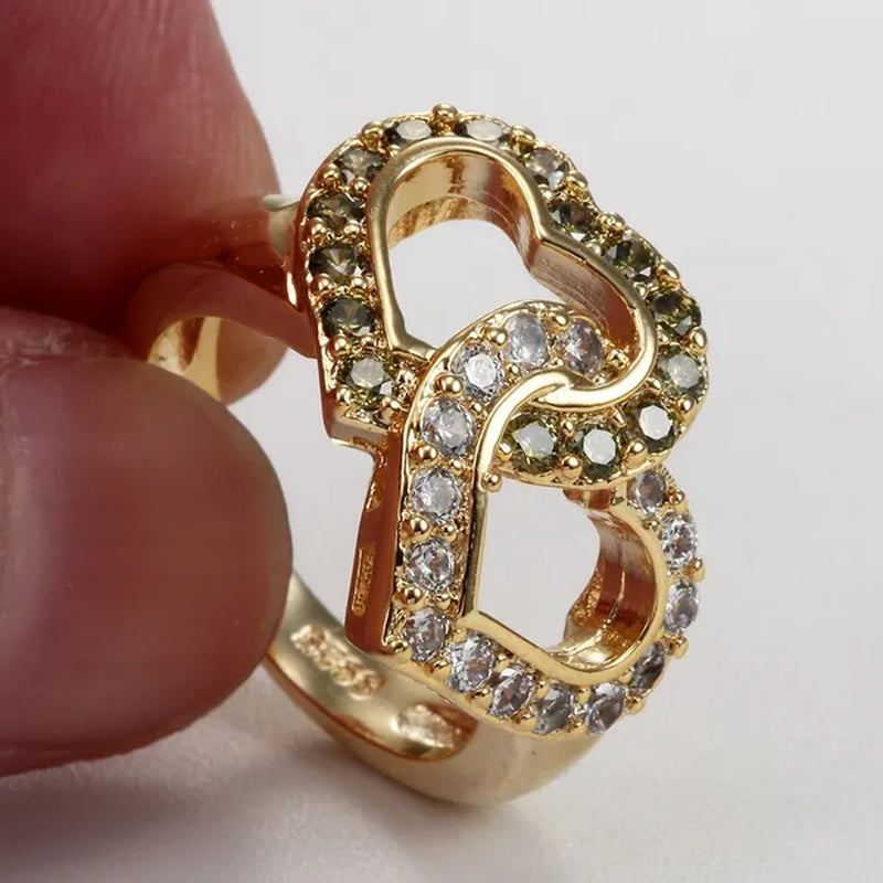 Fashion Jewelry Yellow colour Heart White Topaz Peridot Wedding Set Rings Bridal Sz 6-9