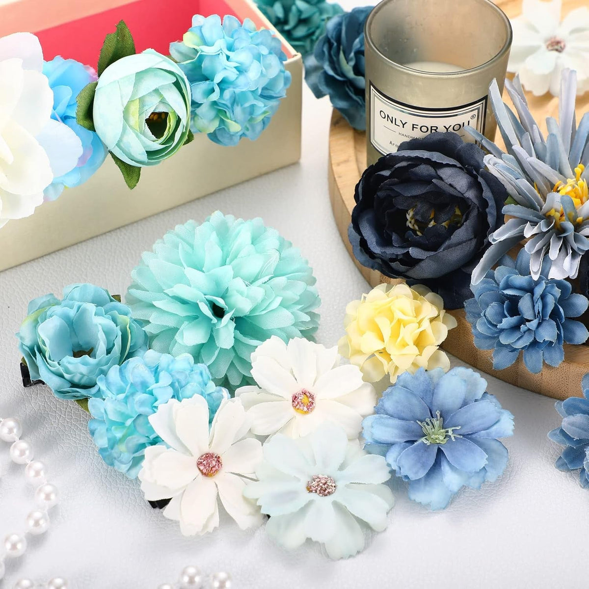 21 Pcs Flower Hair Clip Rose Hair Clips Barrettes for Women Flower Accessories Boho Bride Claw Clip Hairpin Brooch Pin Headpiece for Wedding(Light Blue)