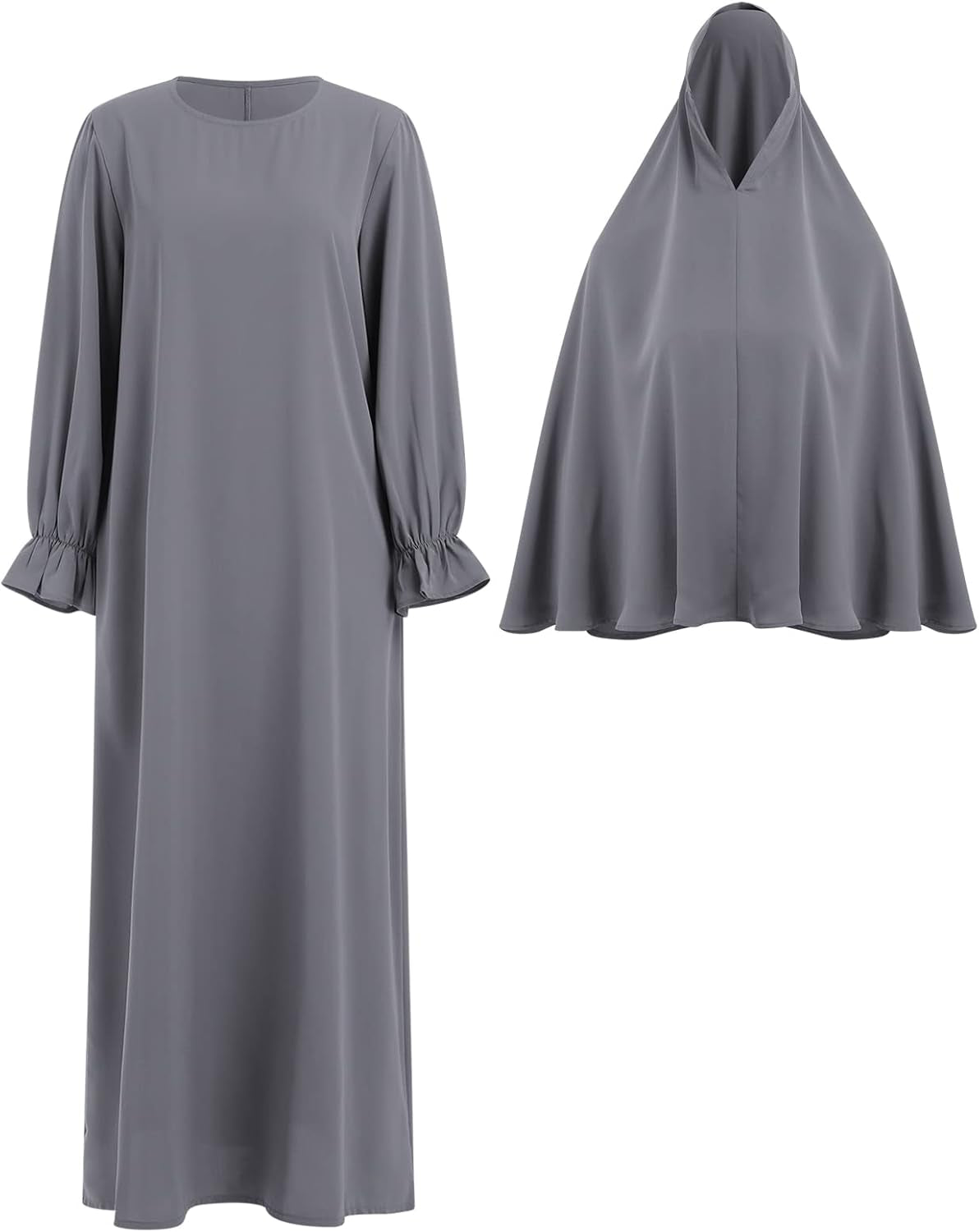 Women'S Muslim Prayer Dress with Hijab Scarf Turkey Kaftan Abaya Dress Two-Piece Full Length Dress