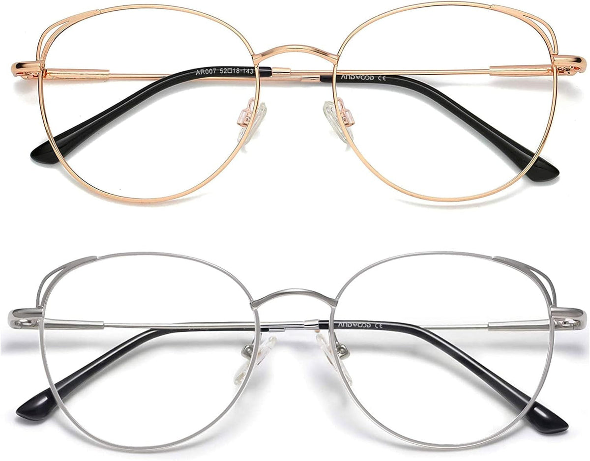 Blue Light Blocking Glasses Women Cat Eye Computer Eyeglasses Metal Frame Hipster 2 Pack