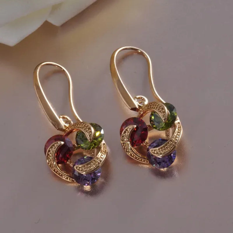 Women's Gold Plated Ruby/Peridot/Amethyst Drop/Dangle Hook Earrings Wedding Jewelry
