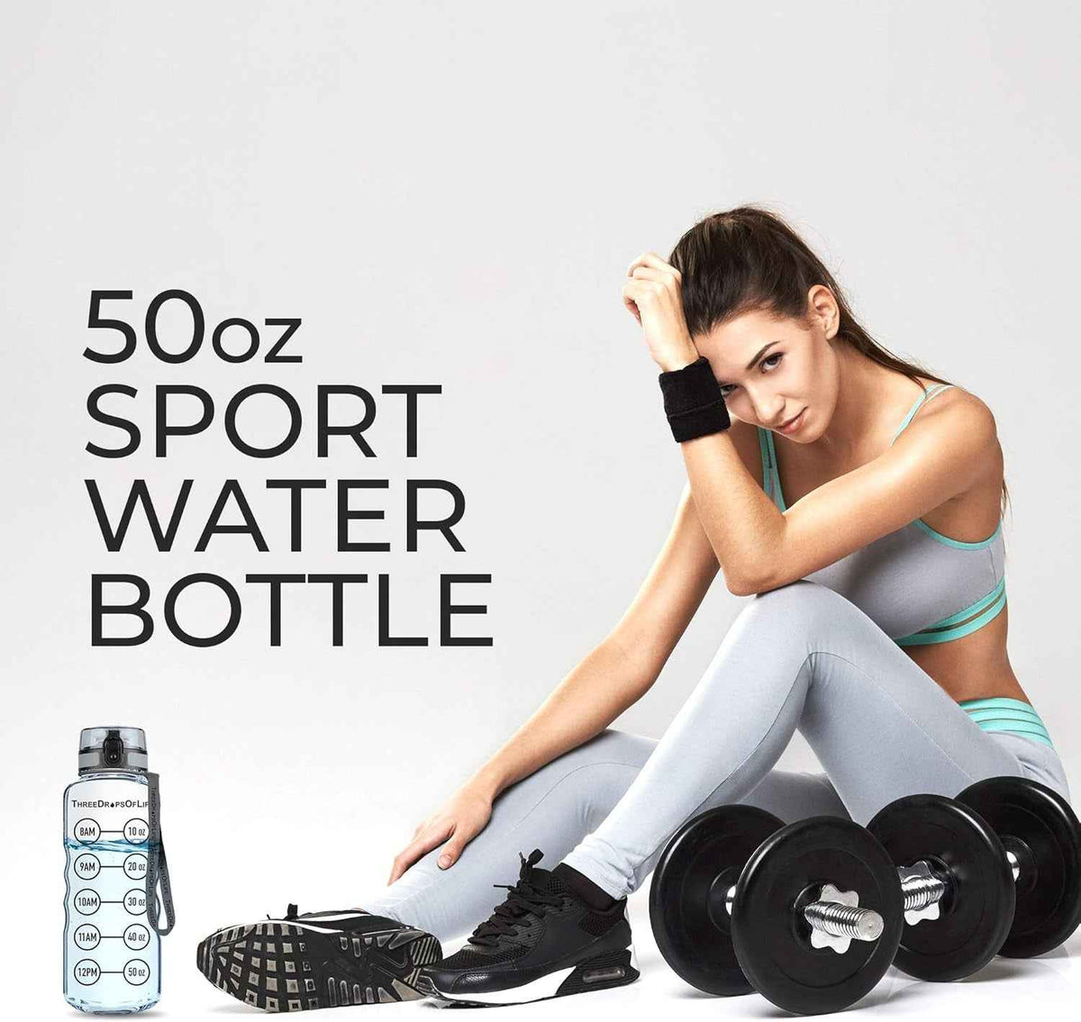 50Oz Sport Water Bottle - Best for High Capacity Hydration - Clear Tritan Plastic, BPA Free, Flip Top, Leak Proof Lid, Re-Design Lid, New Strainer, Strong Reusable 50 Oz Clear Sports Water Bottle
