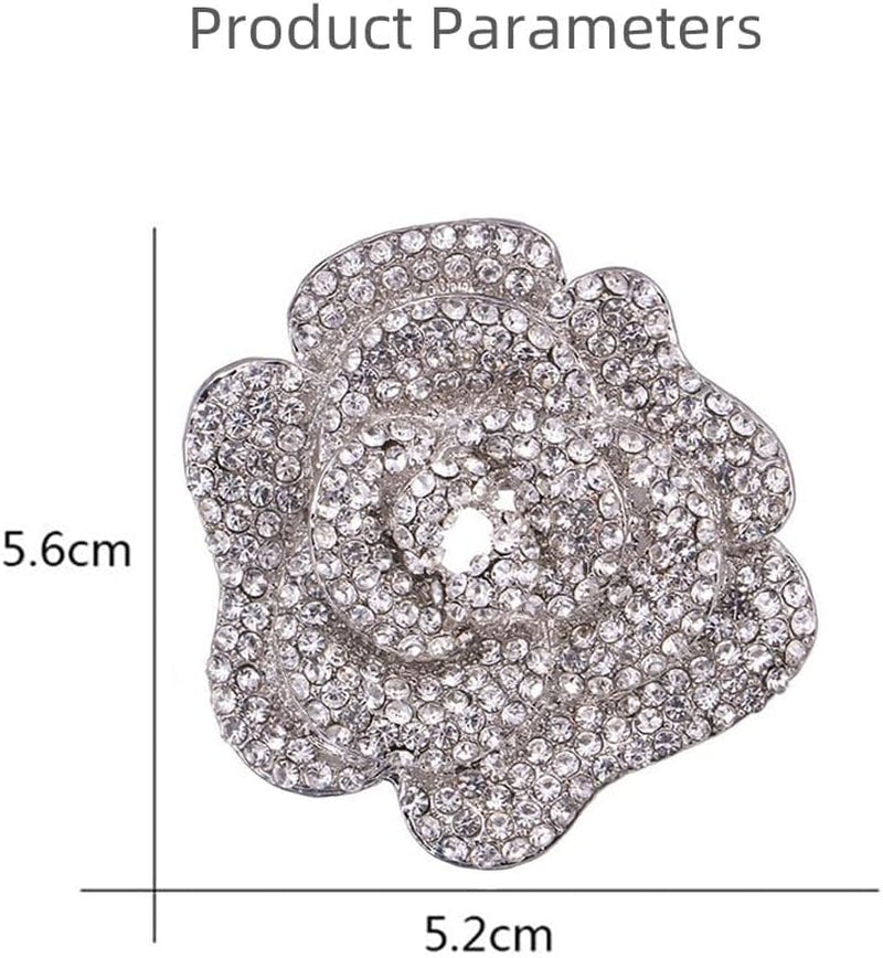 Rhinestone Rose Brooch Pin for Women Girls Fashion Crystal Big Blossom Flower Brooch Lapel Pins Elegant Dress Accessories Jewelry Boutonniere Corsage for Hat Bag Suit Tie Gift Wedding Holiday