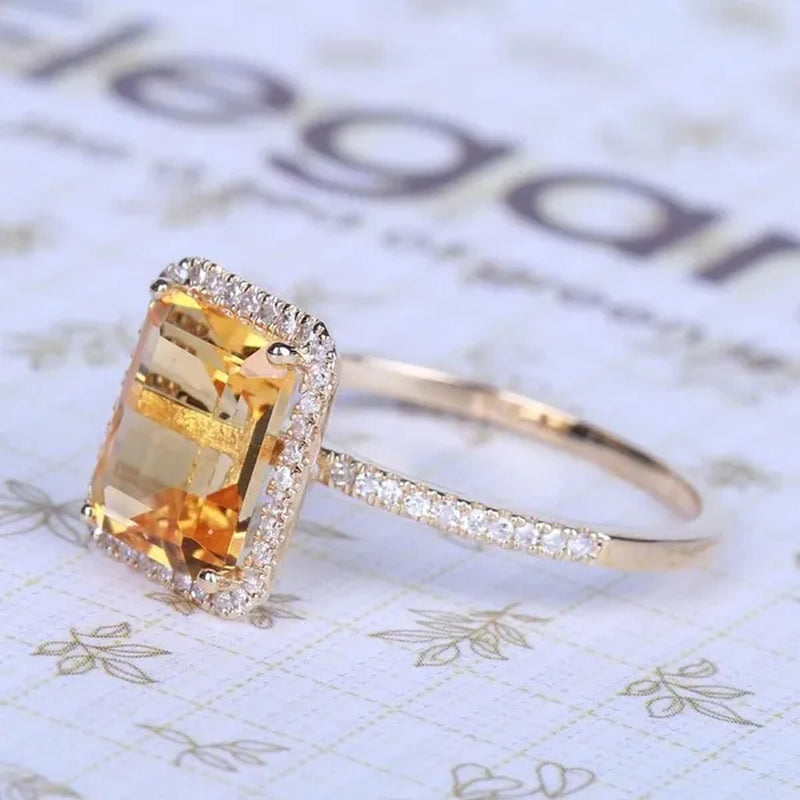Women Large 925 Sterling Silver Princess Cut Natural Gemstone Citrine Wedding Bride Wedding Engagement Jewelry Size 6-10
