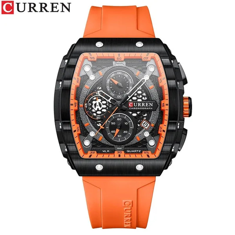CURREN Mens Watch COOL Large Men's Classical Luxury Sports Design Watches Rubber Strap Waterproof Chronograph Date Quartz Relogios Masculino 8442