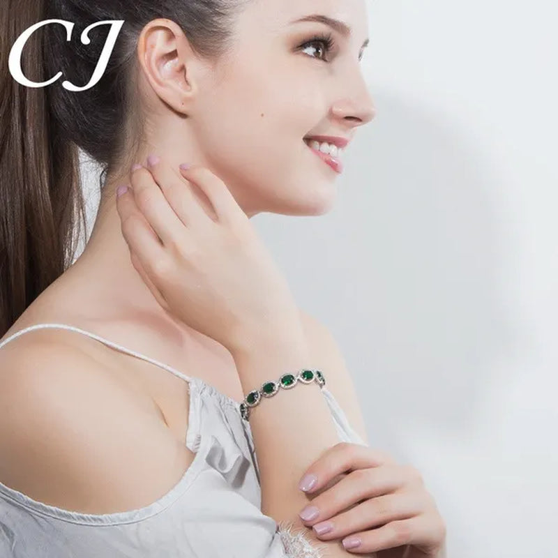 CANDICE Luxury Quality Oval Blue Crystal Women Strand Bracelet Bangles Setting Stylish Silver Plating CZ Hand Jewelry for Lady Anniversary Birthday Gifts