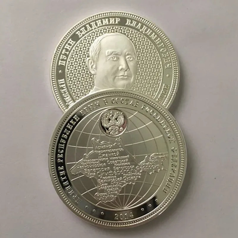 2 Pcs the Putin Coin President of Russia Badge 40 Mm Silver Plated Crimea Map Souvenir Coin